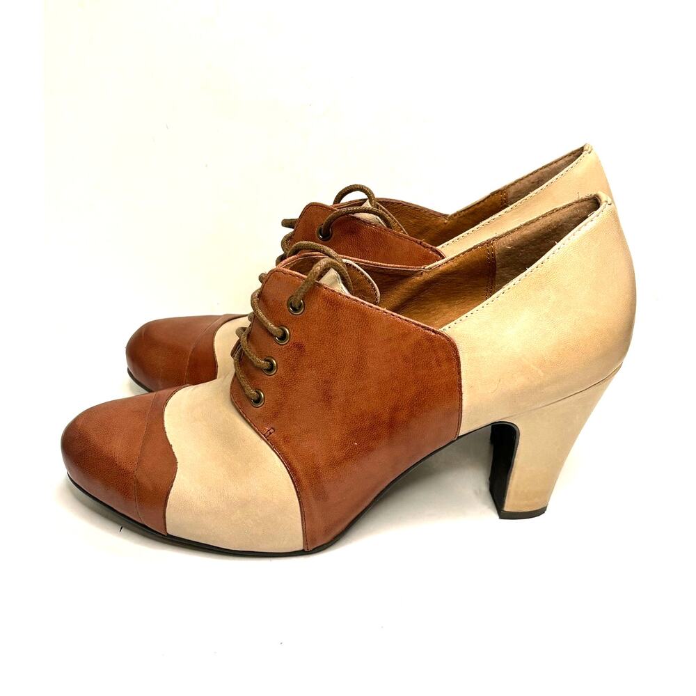 Miz Mooz Franklin Pumps Whiskey Cream Leather Block Heel 10